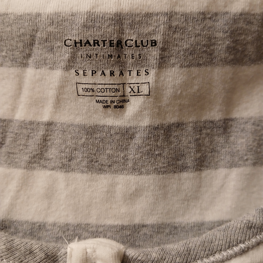 Charter Club Women's Striped Cotton Pajama Top in Gray and White